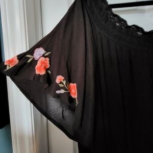 Michel Studio Black Dress with Floral Embroidery